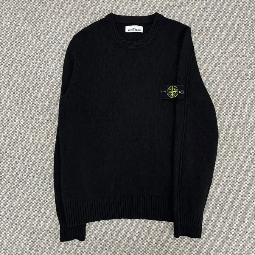 [BUNJANG] Stone Island Wool Knit Patch Logo L Black / [L]스톤아일랜드 와펜패치 울 니트