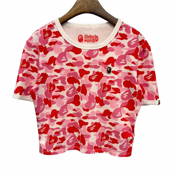 [BUNJANG] Bape Pink Camouflage Pattern Short Sleeve Crop Top M / Bape 베이프 핑크 카모플라쥬 패턴 반팔 크롭티 M