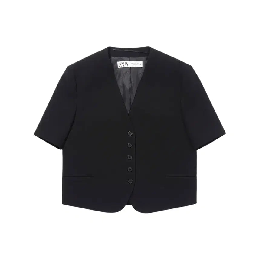 [BUNJANG] Zara V-Neck Cropped Jacket BK (Women's XS) / 여성XS/ 자라 브이넥 크롭자켓BK 37-109