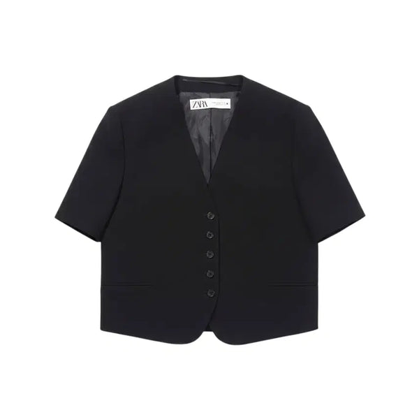 [BUNJANG] Zara V-Neck Cropped Jacket BK (Women's XS) / 여성XS/ 자라 브이넥 크롭자켓BK 37-109