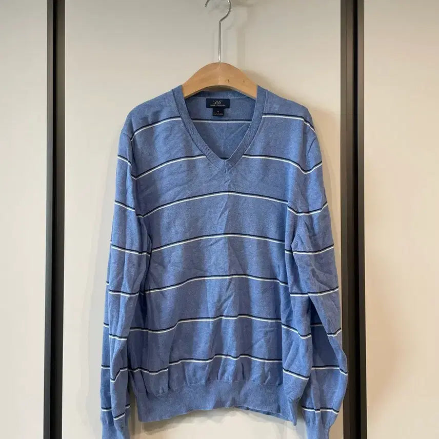 [BUNJANG] Stripe V-Neck Knit Blue / 스트라이프 브이넥 니트 블루