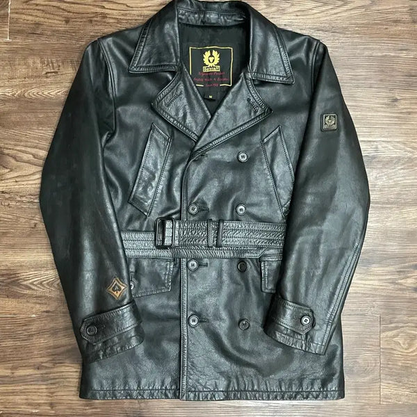 [BUNJANG] Belstaff 90s Original Double Belted Leather Jacket Black / 90s 벨스타프 오리지널 영국산 더블 벨티드 레더 가죽 자켓 블랙