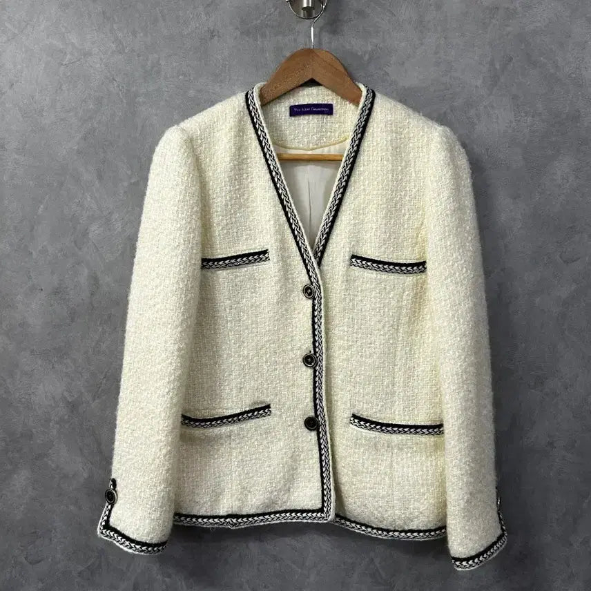 [BUNJANG] Tweed Jacket Ivory Black Color Block Size S / 트위드 자켓 아이보리 블랙 배색 S