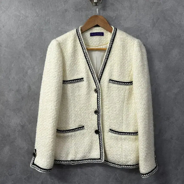 [BUNJANG] Tweed Jacket Ivory Black Color Block Size S / 트위드 자켓 아이보리 블랙 배색 S