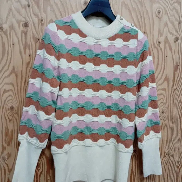 [BUNJANG] Lenibon 100% Wool Wave Stripe Knit Top / 레니본 모100% 입체 웨이브 스트라이프 니트 (RTW8708/55사이즈)