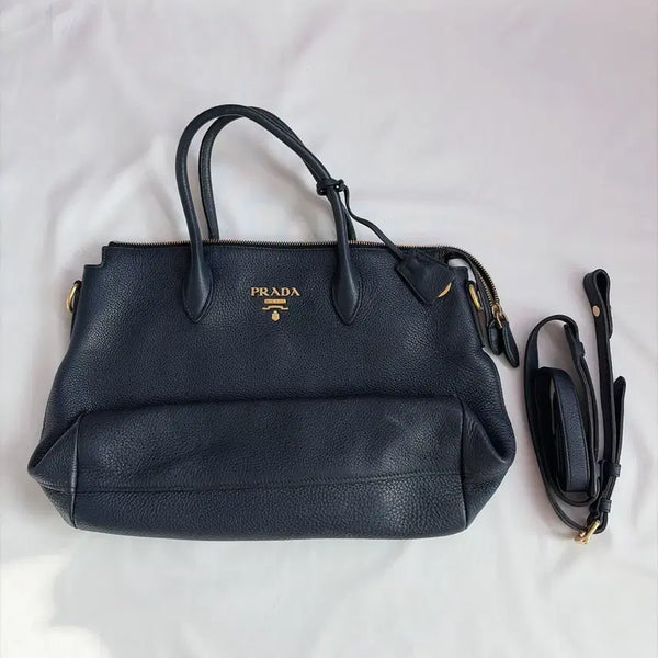 [BUNJANG] Prada Vitello Phoenix Dino Leather Shoulder Bag Navy / 프라다 비텔로 피닉스 다이노 레더 숄더백 네이비