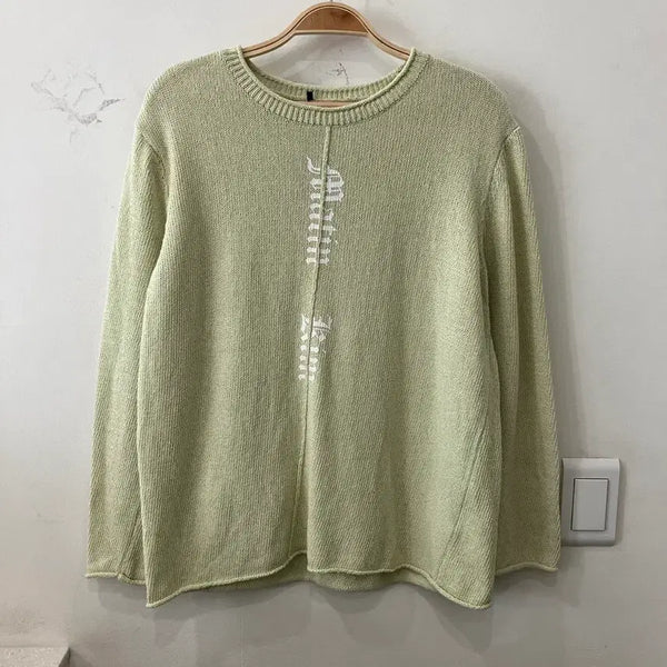 [BUNJANG] Matinkim Pintuck Logo Knit Pullover - Lime / 69 마뗑킴 핀턱 로고 니트 풀오버 라임