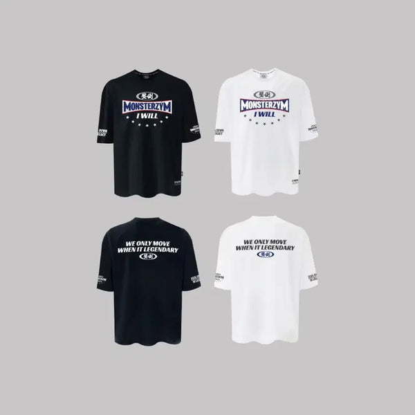 [BUNJANG] APDO Monster Gym Oversized T-Shirt (Black/White) / 압도 25,26 몬스터짐 반팔티 블랙 화이트