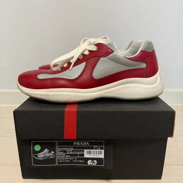 [BUNJANG] Prada Americup Sneakers Red Silver US 5.5 / 프라다 아메리카컵 스니커즈 레드 실버 5.5
