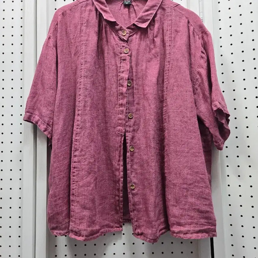 [BUNJANG] Patterned Linen Blouse Shirt (Pink) / (1869)무늬 린넨 블라우스 셔츠 (핑크)