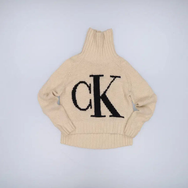 [BUNJANG] Calvin Klein Women's Big Logo Turtle Neck Knit / XS 캘빈클라인 여성 빅로고 터틀 니트 0827H2