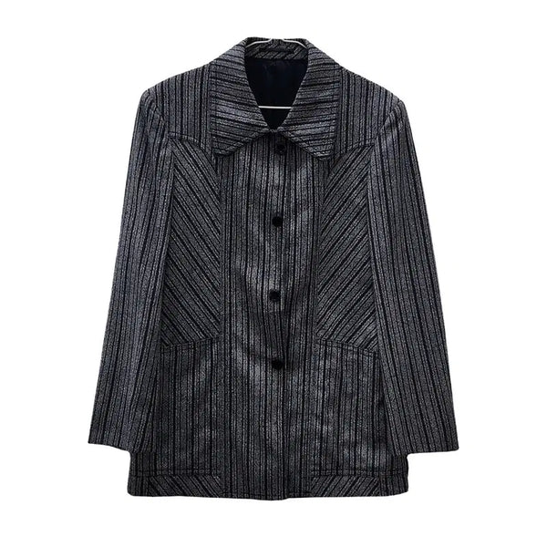 [BUNJANG] Vintage Hickory Stripe Summer Wool 100% Jacket L / 빈티지 히코리스트라이프 서머울100 그레이 자켓 L