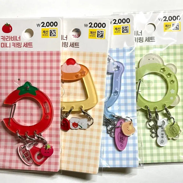 [BUNJANG] Daiso Carabiner Mini Keyring Set (Tomato, Pudding, Soda, Turtle) Bundle / 일괄)다이소 카라비너 미니 키링 세트 토마토/푸딩/소다/거북이