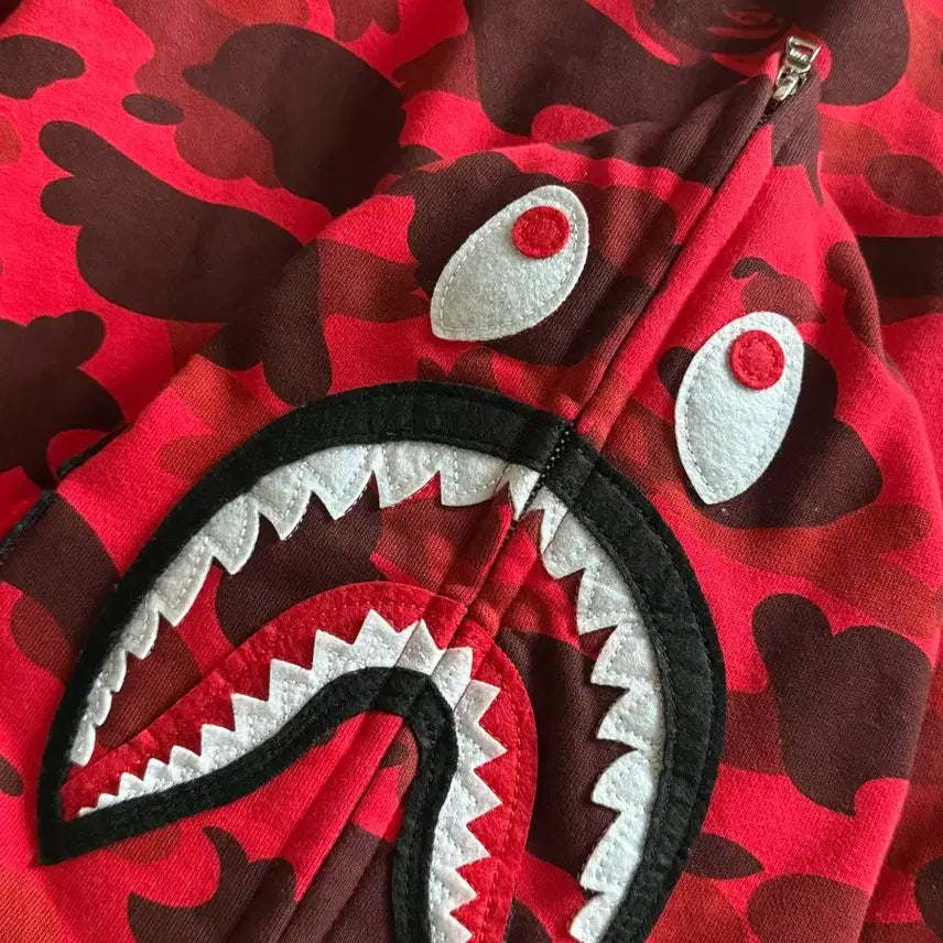 [BUNJANG] BAPE Red Shark Full Zip Hoodie / 베이프 샤크 후드집업