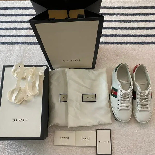 [BUNJANG] Gucci Ace Embroidered Sneaker 'Bee' White Green Red / (정품)구찌 스니커즈 흰색 꿀벌 그린레드 라인(245)