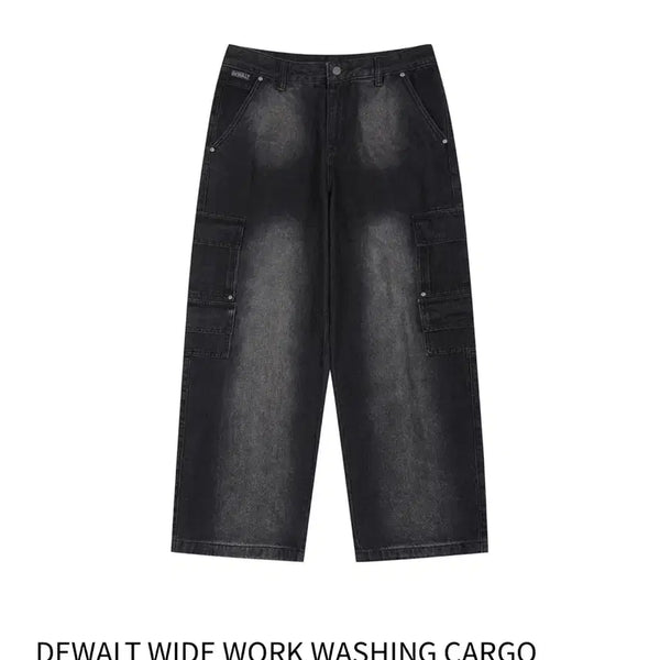 [BUNJANG] DeWalt Wide Washed Cargo Pants Black M / 디월트 와이드 워싱 카고 팬츠 블랙, M(각 60,000원)