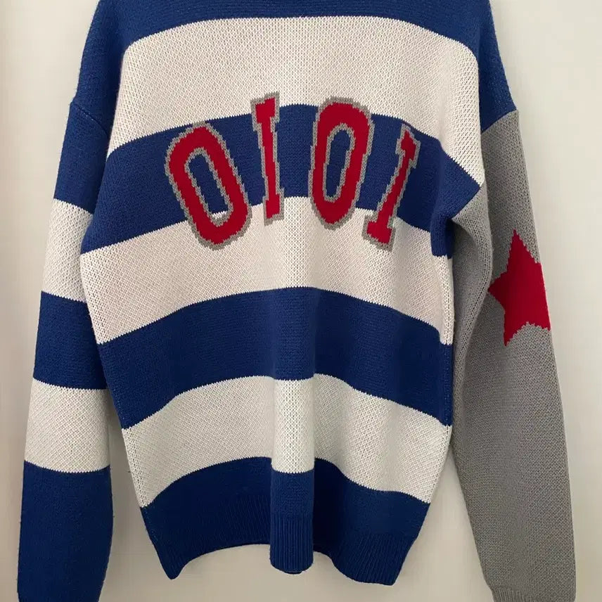 [BUNJANG] Striped Knit Sweater with '1010' Number Detail / [L] 가단 63 총장 73 팔길이 61