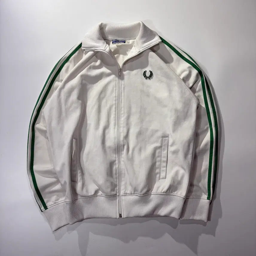 [BUNJANG] Fred Perry White Green Line Track Top Jersey / 프레드페리 화이트 그린라인 트랙탑 져지