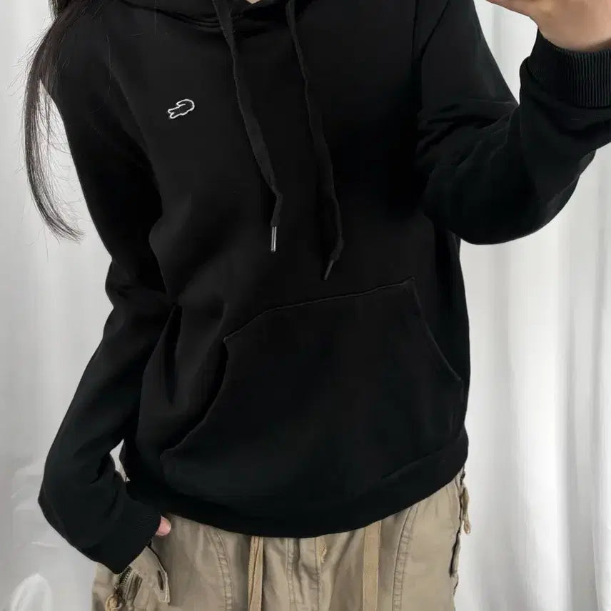 [BUNJANG] Lacoste Mini Logo Black Hoodie / 라코스테 미니로고 블랙 후드티