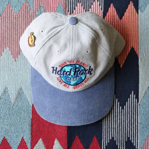 [BUNJANG] Hard Rock Cafe 90s Two-Tone Denim Baseball Cap (Badge Included) / (배지포함) 하드락 카페 90s 투톤 데님 볼캡
