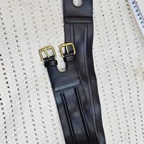 [BUNJANG] Black Leather Belt with Gold Buckles / 검정색 가죽 벨트