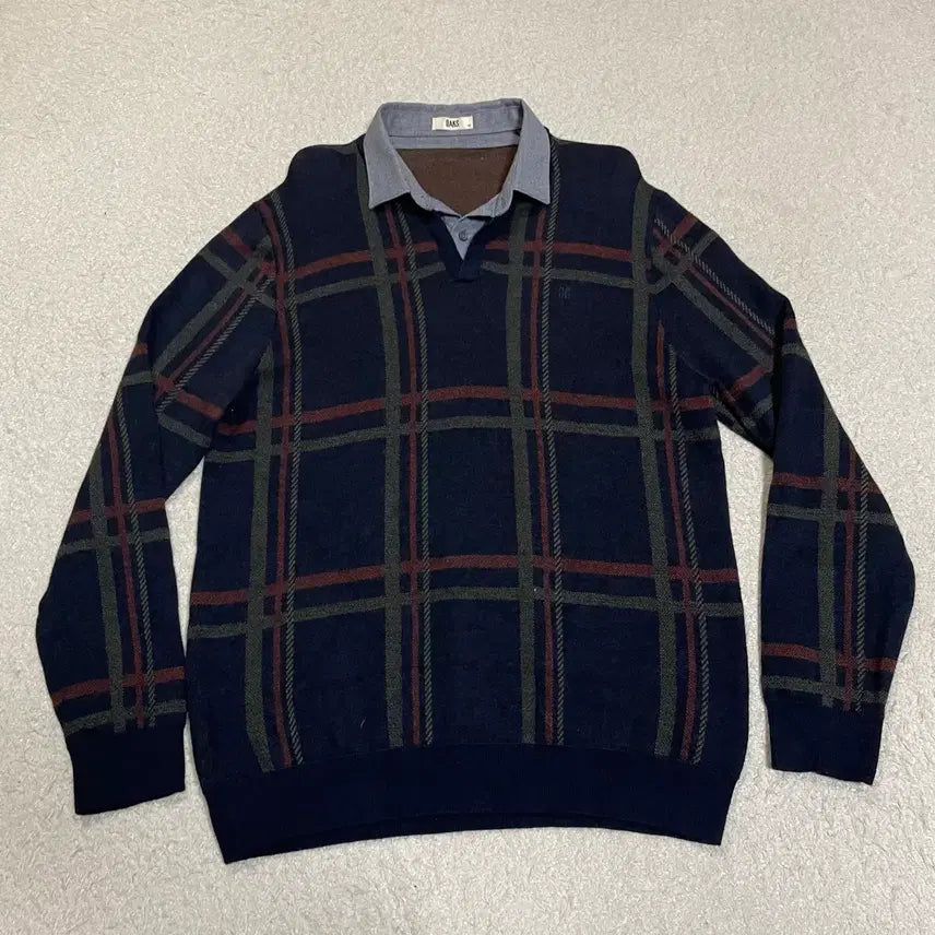 [BUNJANG] Daks Check Knit Collar T-shirt / 닥스 체크 니트 카라넥 110