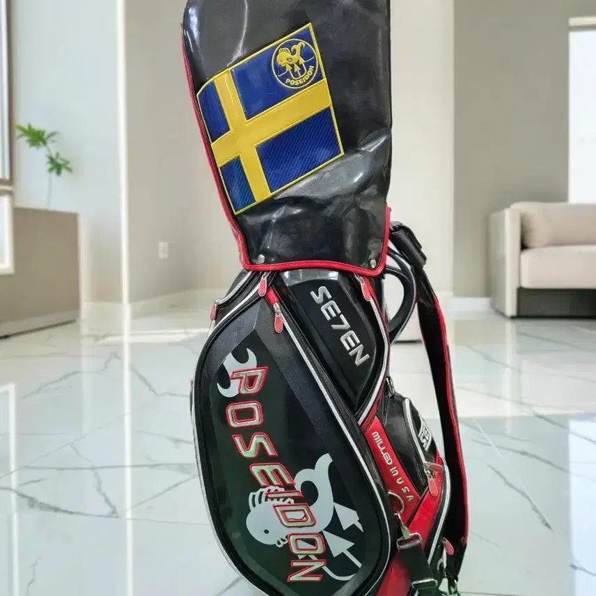 [BUNJANG] Poseidon Sweden Golf Caddy Bag Black/Red / 포세이돈 스웨덴 캐디백 블랙/레드