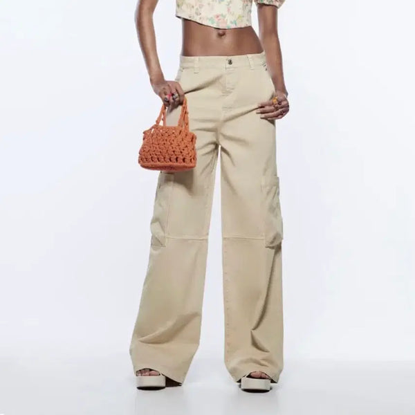 [BUNJANG] Zara Women's Wide Leg Cargo Pants Beige / 자라 와이드 레그 카고 진 34 베이지 바지 기장95 허리34 여성