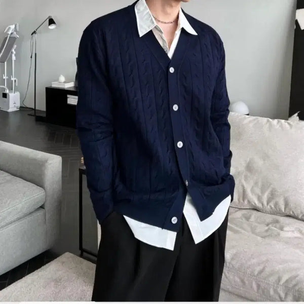 [BUNJANG] Slog Diagonal Cable Knit Cardigan Set / 3장 일괄) 슬로그 사선 케이블 니트 가디건 블랙 네이비 크림