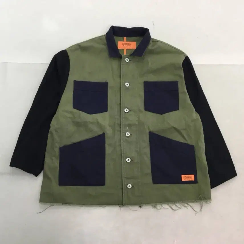 [BUNJANG] Universal Overall Color Block Work Jacket Khaki/Black M / 유니버셜오버롤 배색 워크 자켓 카키/블랙 M