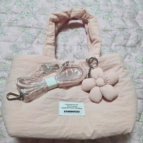 [BUNJANG] Starbucks Pink Tote Bag with Flower Keychain / 스타벅스 핑크 토트백  꽃 키링 포함