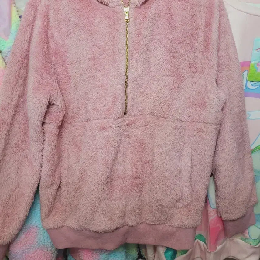 [BUNJANG] Old Navy Pink Fur Hooded Zip-Up Jacket M / 핑크색 퍼 후드집업M올드네이비
