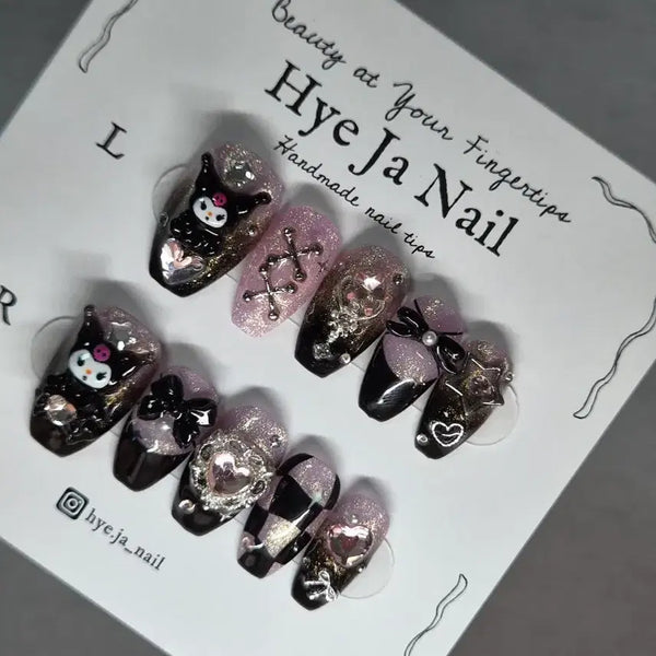 [BUNJANG] Kuromi Gradient Full Set Handmade Nail Tips / 쿠로미 그라데이션 풀파츠 발레네일 수제네일팁