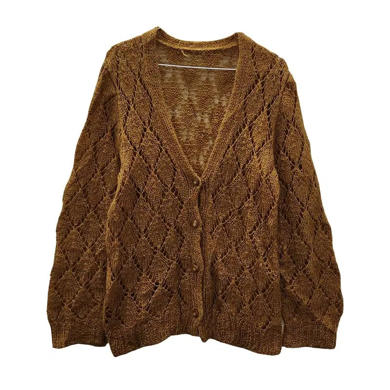 [BUNJANG] Vintage Crochet Punching Cardigan - Brown / 빈티지 크로쉐 펀칭 브라운 가디건 M