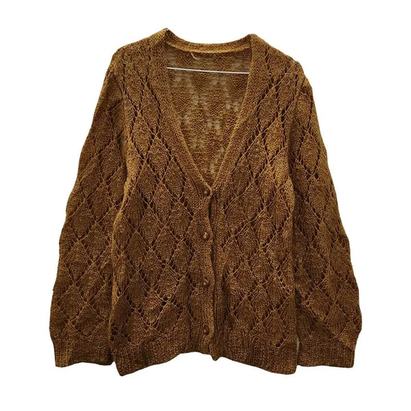 [BUNJANG] Vintage Crochet Punching Cardigan - Brown / 빈티지 크로쉐 펀칭 브라운 가디건 M
