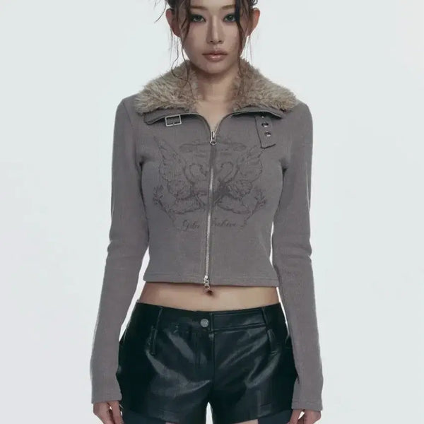 [BUNJANG] Gillia Archive Fur Knit Zip-Up Brown / 길라아카이브 FUR KNIT ZIP-UP_BROWN