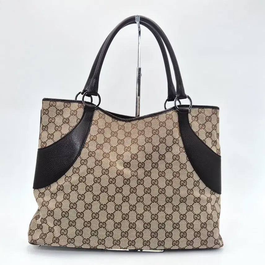[BUNJANG] Gucci GG Canvas Leather Tote Bag 113016 / [중고명품셀렉트]구찌 GG 캔버스 레더 토트백 113016