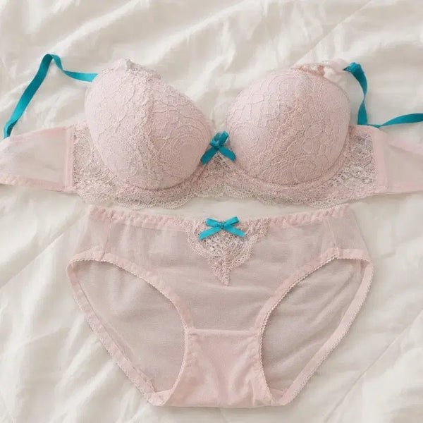 [BUNJANG] Pink Lace Bra and Panty Set / 핑크 레이스 브라 팬티 중고 세트