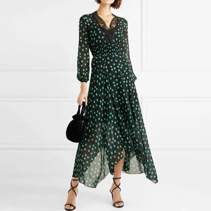 [BUNJANG] Maje Revant Chiffon Dot Print Long Dress / 마쥬 1호 긴팔 레반트 쉬폰 드레스 W-원피스-410