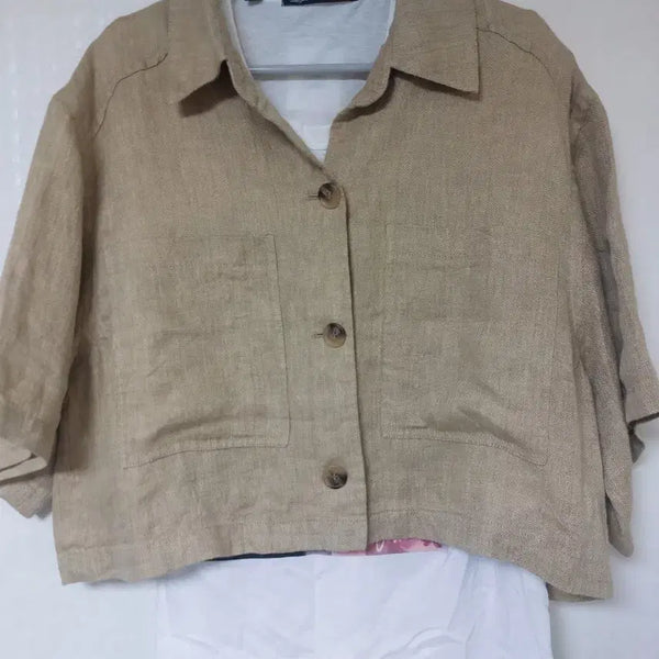 [BUNJANG] Juju Juju Linen Short Jacket Beige / 주시주디 베이지색 린넨 숏 자켓