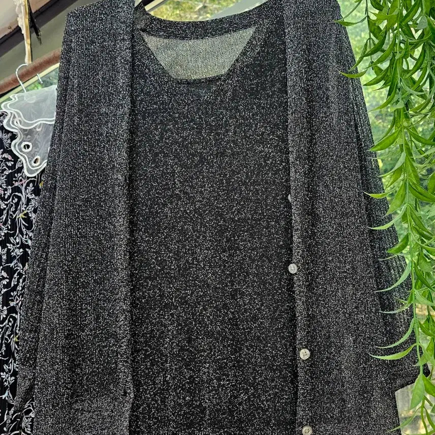 [BUNJANG] Sparkle See-Through 7-Part Summer Cardigan Set / [새상품]반짝이 시스루 7부 여름 가디건 세트