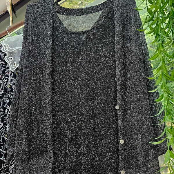 [BUNJANG] Sparkle See-Through 7-Part Summer Cardigan Set / [새상품]반짝이 시스루 7부 여름 가디건 세트