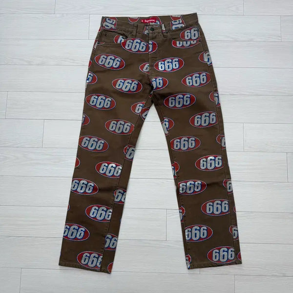 [BUNJANG] Supreme 666 Pattern Regular Jeans Pants Brown 30 / 슈프림 666 패턴 팬츠 브라운 30