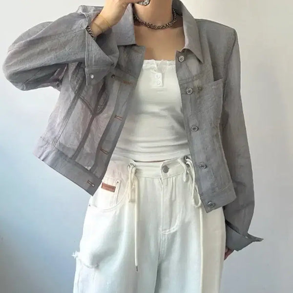 [BUNJANG] See-Through Stitch Crop Jacket / 시스루 스티치 크롭 자켓