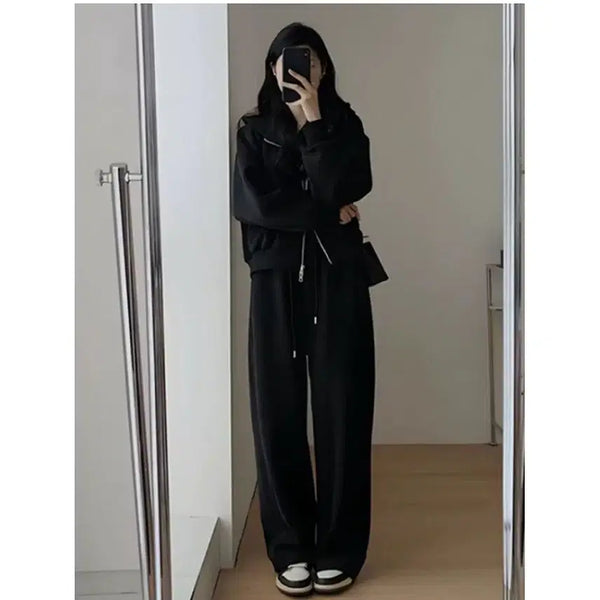 [BUNJANG] Black Hooded Zip-Up Oversized Training Set / [새상품/원가이하] 블랙 후드 집업 오버핏 트레이닝 세트