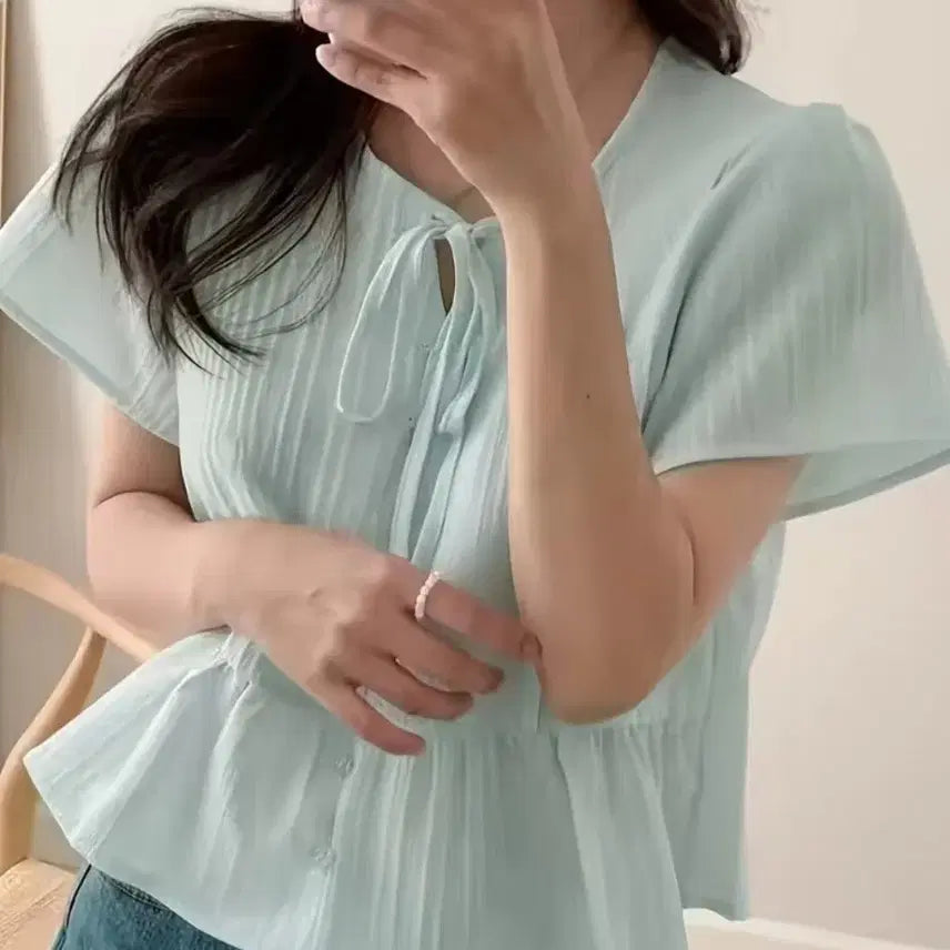 [BUNJANG] Light Blue Summer Blouse / 여름 반팔 블라우스 라이트 블루