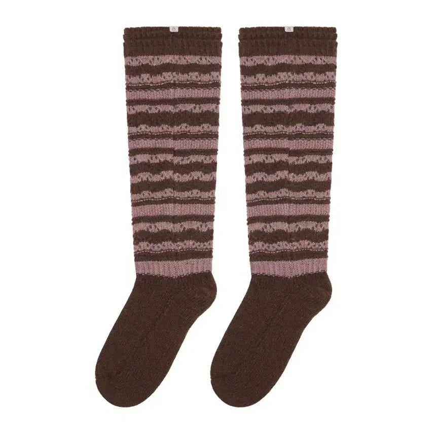 [BUNJANG] KOSEIO Stripe Knee Socks Brown / 코이세이오 스트라이프 니삭스 브라운