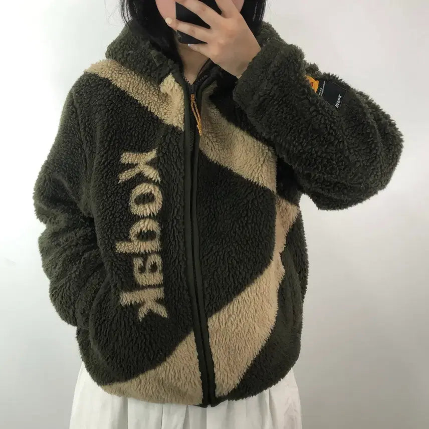 [BUNJANG] Kodak Khaki Hooded Fleece Jacket / [S] 코닥 카키 후드 플리스 자켓