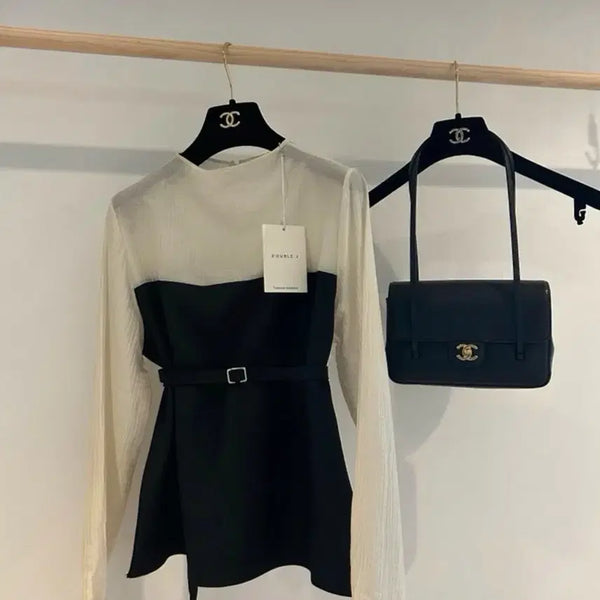 [BUNJANG] Color-Block Combination Blouse (New) / 배색 콤비 블라우스 새상품