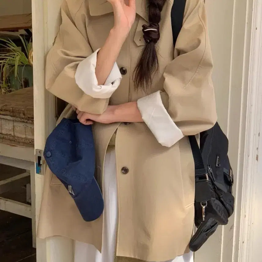 [BUNJANG] MOU Beige Half Trench Coat / 모우 트렌치코트 떨이